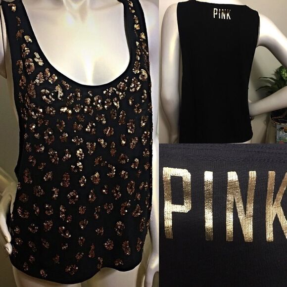 VS PINK Gold Sequin Cheetah Tank - Picture 1 of 7
